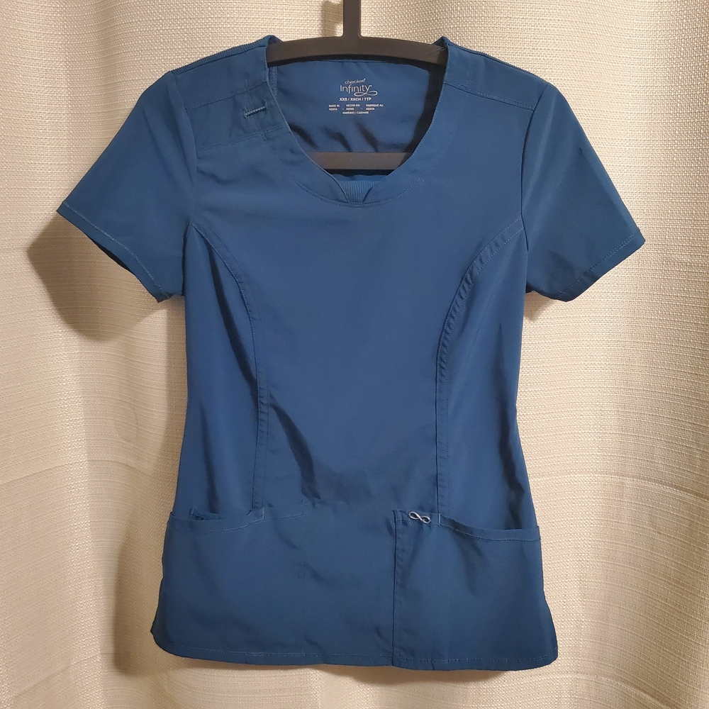 (5/$20) Cherokee Infinity Women's Blue Scrub Top